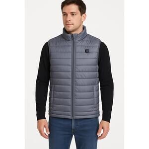 Tameya Grayish Blue Quilted Heated Full Zip‎ Stand Collar Puffer Vest Medium